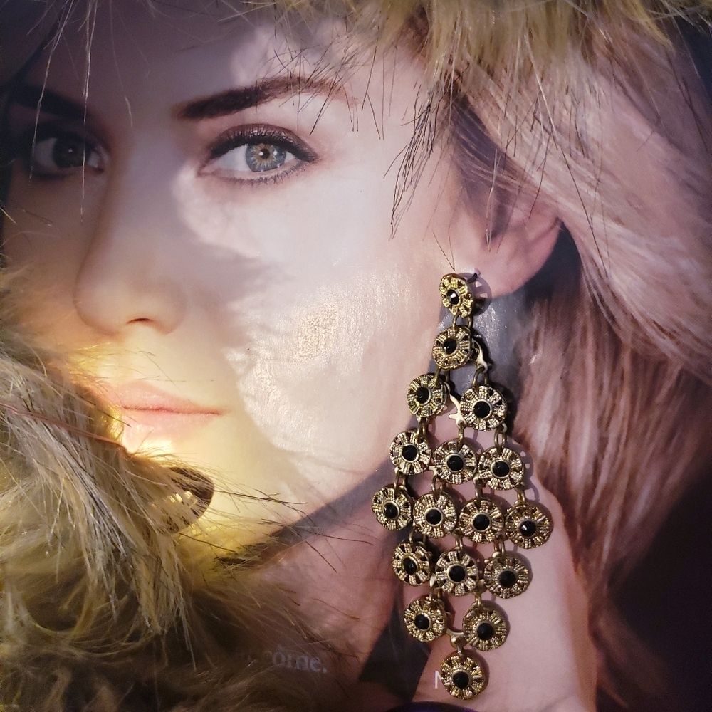 Gold/ Black Chandeliers Earrings